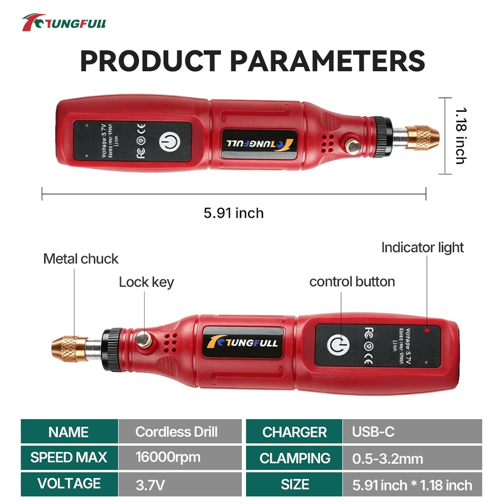 TUNGFULL 3.7V Cordless Rotary  - Power Tools Universal Battery recension och pris